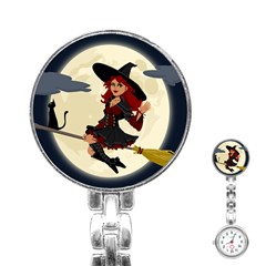 Witch Witchcraft Broomstick Broom Stainless Steel Nurses Watch by Nexatart