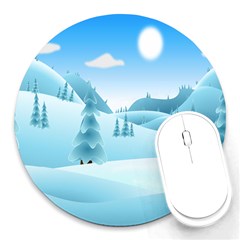 Landscape Winter Ice Cold Xmas Round Mousepads by Nexatart