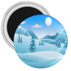 Landscape Winter Ice Cold Xmas 3  Magnets by Nexatart