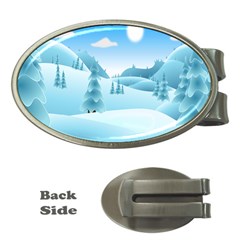 Landscape Winter Ice Cold Xmas Money Clips (oval)  by Nexatart