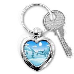 Landscape Winter Ice Cold Xmas Key Chains (heart)  by Nexatart