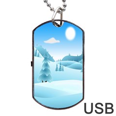 Landscape Winter Ice Cold Xmas Dog Tag Usb Flash (one Side) by Nexatart