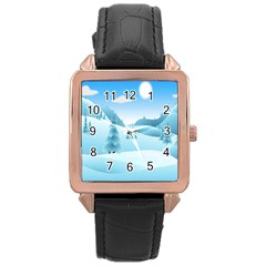 Landscape Winter Ice Cold Xmas Rose Gold Leather Watch  by Nexatart