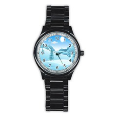 Landscape Winter Ice Cold Xmas Stainless Steel Round Watch