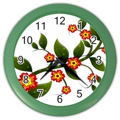 Flower Branch Nature Leaves Plant Color Wall Clocks by Nexatart