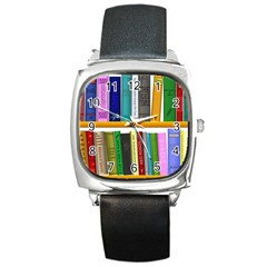 Shelf Books Library Reading Square Metal Watch by Nexatart