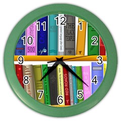 Shelf Books Library Reading Color Wall Clocks by Nexatart