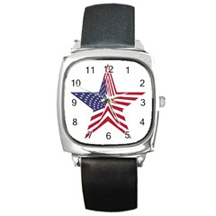 A Star With An American Flag Pattern Square Metal Watch by Nexatart