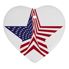 A Star With An American Flag Pattern Heart Ornament (two Sides) by Nexatart