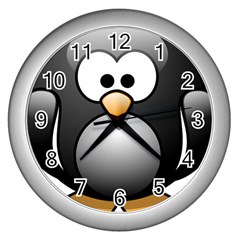 Penguin Birds Aquatic Flightless Wall Clocks (silver)  by Nexatart