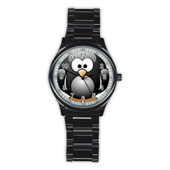 Penguin Birds Aquatic Flightless Stainless Steel Round Watch by Nexatart