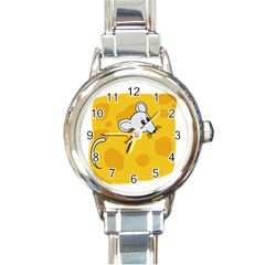 Rat Mouse Cheese Animal Mammal Round Italian Charm Watch by Nexatart