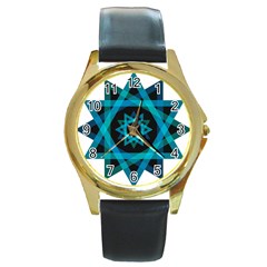 Transparent Triangles Round Gold Metal Watch by Nexatart