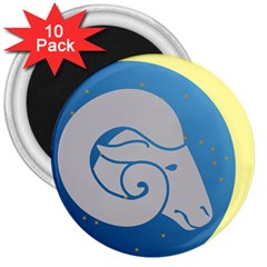 Ram Zodiac Sign Zodiac Moon Star 3  Magnets (10 Pack)  by Nexatart