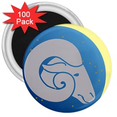 Ram Zodiac Sign Zodiac Moon Star 3  Magnets (100 Pack) by Nexatart