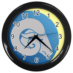 Ram Zodiac Sign Zodiac Moon Star Wall Clocks (black) by Nexatart