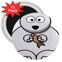 Bear Polar Bear Arctic Fish Mammal 3  Magnets (10 Pack)  by Nexatart