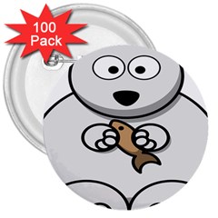 Bear Polar Bear Arctic Fish Mammal 3  Buttons (100 Pack)  by Nexatart