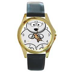 Bear Polar Bear Arctic Fish Mammal Round Gold Metal Watch