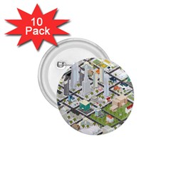 Simple Map Of The City 1 75  Buttons (10 Pack) by Nexatart