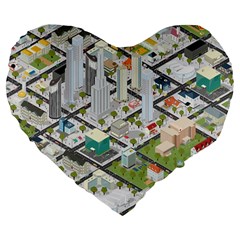 Simple Map Of The City Large 19  Premium Flano Heart Shape Cushions by Nexatart