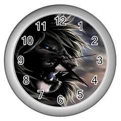 Angry Lion Digital Art Hd Wall Clocks (silver)  by Nexatart