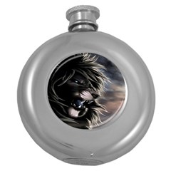 Angry Lion Digital Art Hd Round Hip Flask (5 Oz) by Nexatart