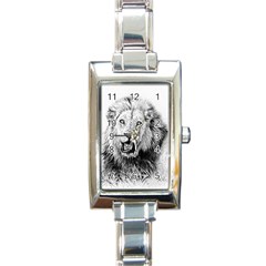 Lion Wildlife Art And Illustration Pencil Rectangle Italian Charm Watch by Nexatart