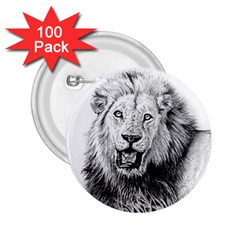 Lion Wildlife Art And Illustration Pencil 2 25  Buttons (100 Pack)  by Nexatart