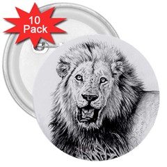 Lion Wildlife Art And Illustration Pencil 3  Buttons (10 Pack)  by Nexatart