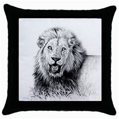 Lion Wildlife Art And Illustration Pencil Throw Pillow Case (black) by Nexatart