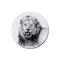 Lion Wildlife Art And Illustration Pencil Rubber Coaster (round)  by Nexatart