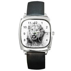 Lion Wildlife Art And Illustration Pencil Square Metal Watch by Nexatart