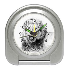 Lion Wildlife Art And Illustration Pencil Travel Alarm Clocks by Nexatart