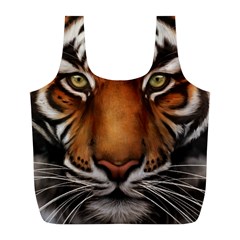 The Tiger Face Full Print Recycle Bags (l)  by Nexatart