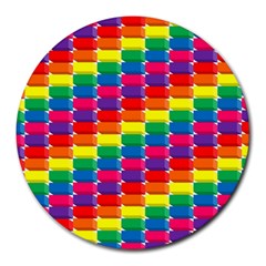 Rainbow 3d Cubes Red Orange Round Mousepads by Nexatart