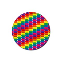 Rainbow 3d Cubes Red Orange Rubber Round Coaster (4 Pack)  by Nexatart