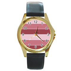 Striped Shapes Wide Stripes Horizontal Geometric Round Gold Metal Watch