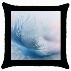 Feather Ease Slightly Blue Airy Throw Pillow Case (black) by Nexatart