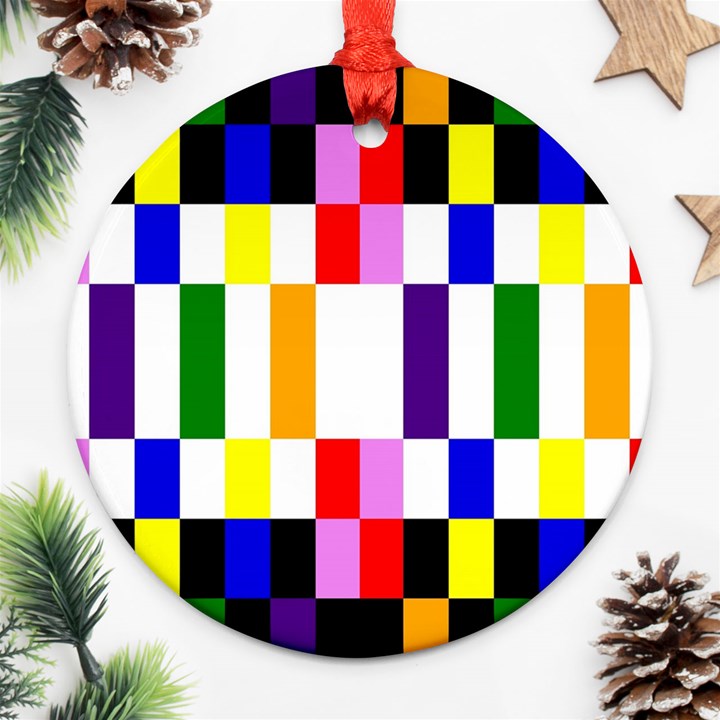 Rainbow Color Blocks Red Orange Ornament (Round)