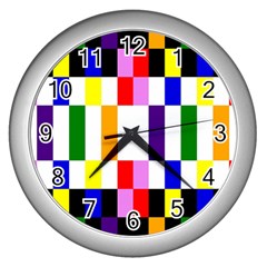 Rainbow Color Blocks Red Orange Wall Clocks (silver) 