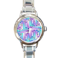 Geometric 3d Metallic Aqua Purple Round Italian Charm Watch