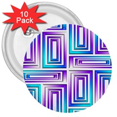 Geometric 3d Metallic Aqua Purple 3  Buttons (10 pack) 