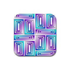 Geometric 3d Metallic Aqua Purple Rubber Coaster (Square) 