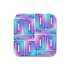 Geometric 3d Metallic Aqua Purple Rubber Square Coaster (4 pack) 