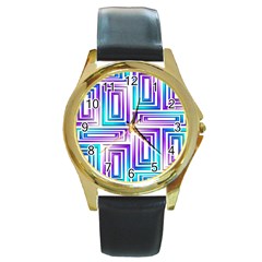 Geometric 3d Metallic Aqua Purple Round Gold Metal Watch