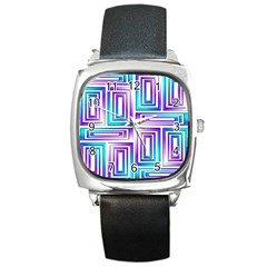 Geometric 3d Metallic Aqua Purple Square Metal Watch by Nexatart