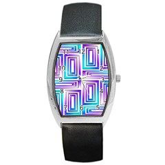 Geometric 3d Metallic Aqua Purple Barrel Style Metal Watch