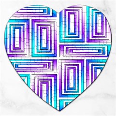 Geometric 3d Metallic Aqua Purple Jigsaw Puzzle (Heart)