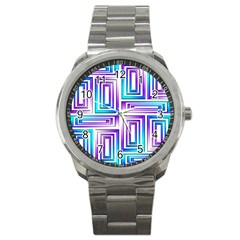 Geometric 3d Metallic Aqua Purple Sport Metal Watch